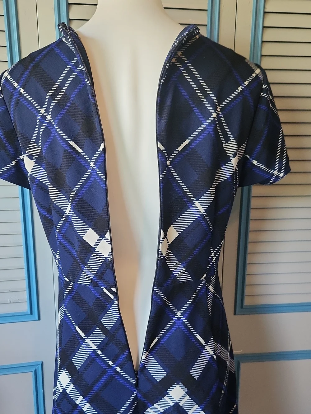 Vince Camuto Navy Plaid Fit & Flare Dress - Picture 8 of 10
